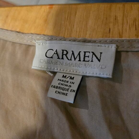 Carmen Marc Valvo Taupe Long Sleeve V-Neck Blouse Women’s Medium - Picture 6 of 8